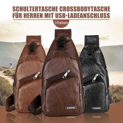 Schultertasche Crossbodytasche für Herren mit USB-Ladeanschluss