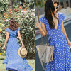 Gürtel Polka Dot Maxi Kleid