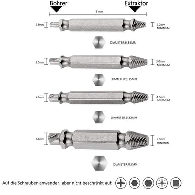 DOMOM Schraubenausdreher-Set 4 Stück Beschädigte Schrauben Entferner