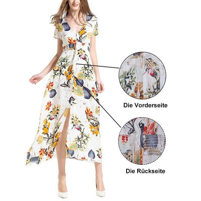 New Bohemian retro ethnischen Stil Urlaub Wind V-Ausschnitt losen langen Kleid langen Rock